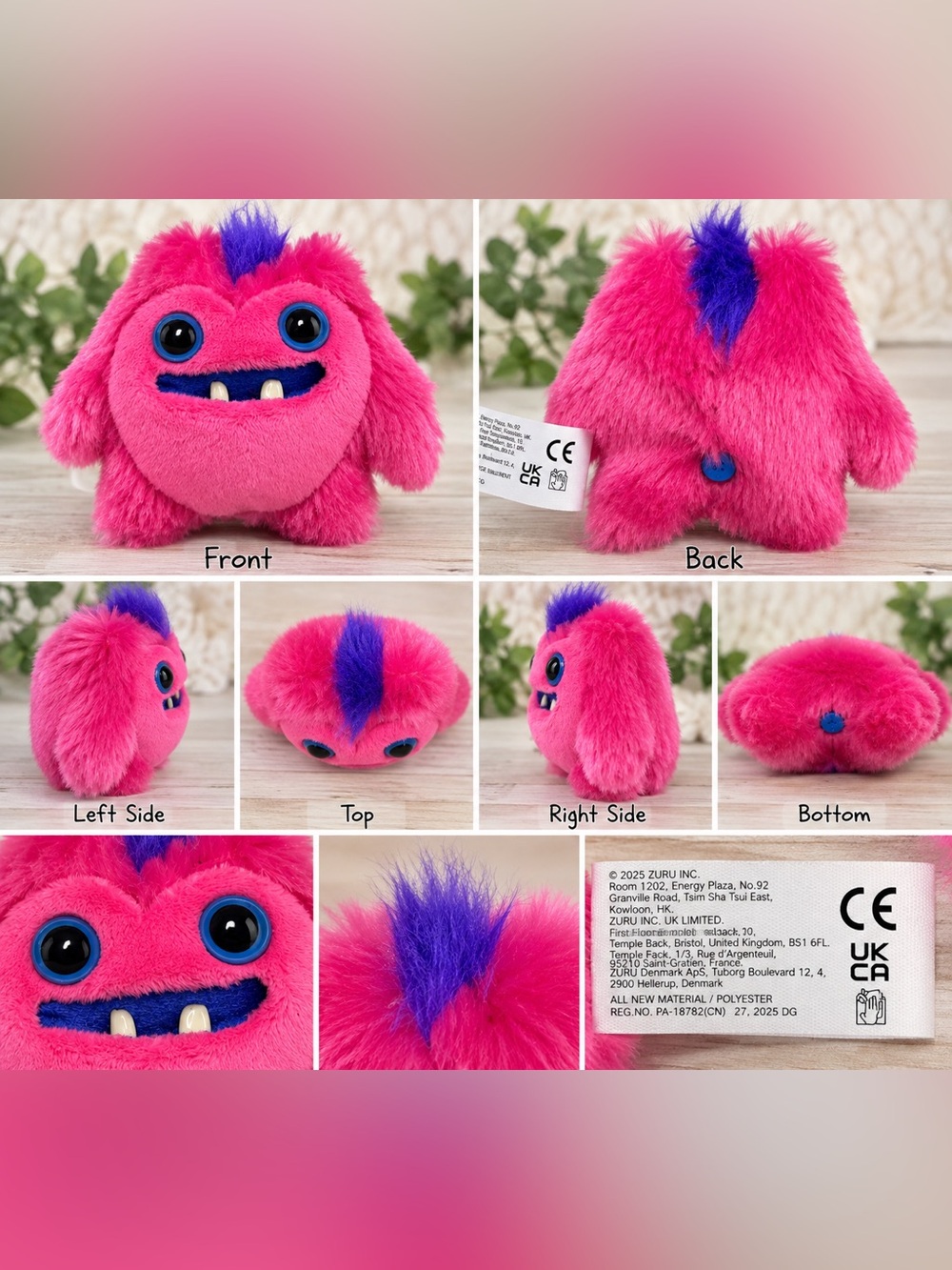 ZURU Fuggler 4” Pink Mini Plush Monster Blue Eyes Purple Hair